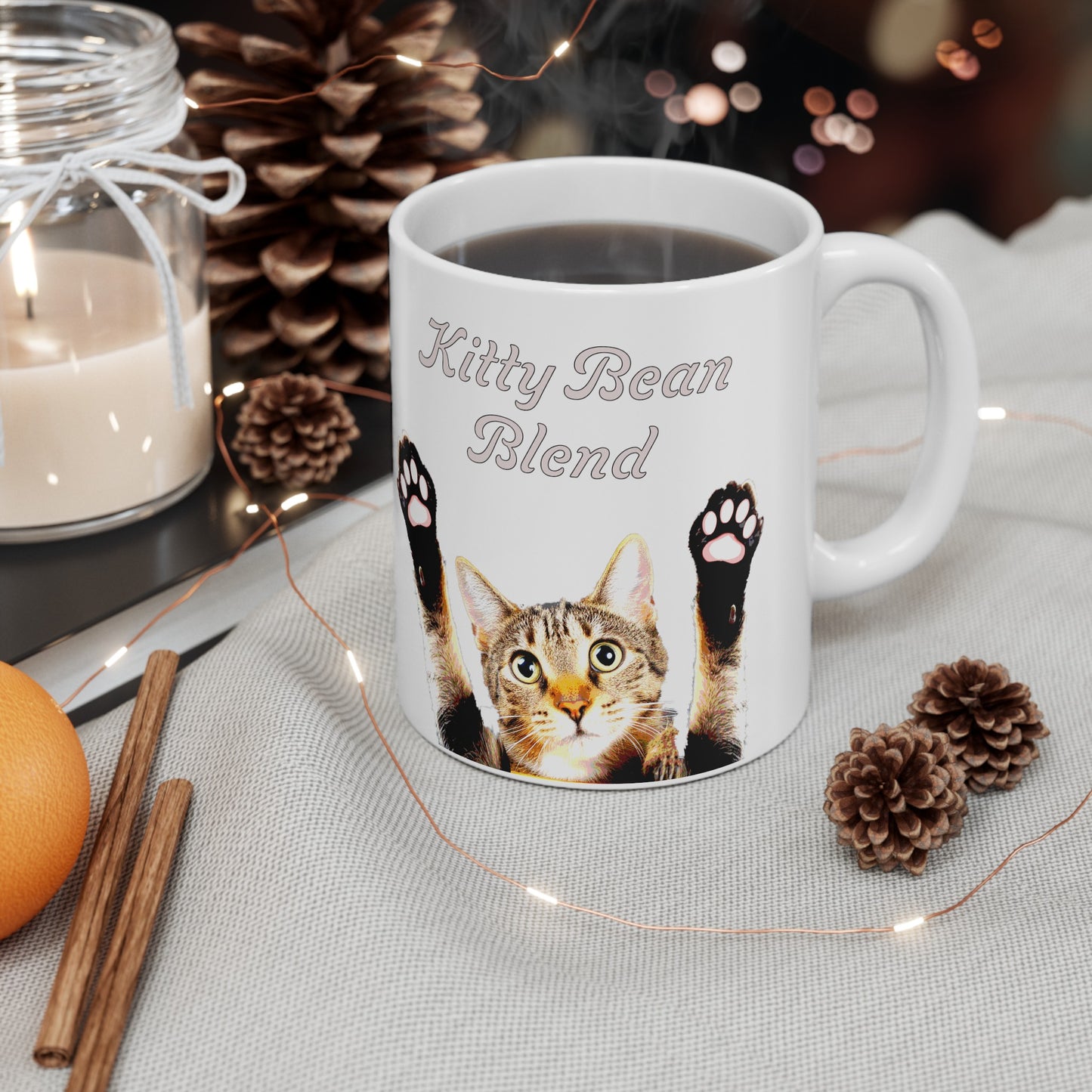 Kitty Bean Blend Ceramic Mug, (11oz or 15oz)